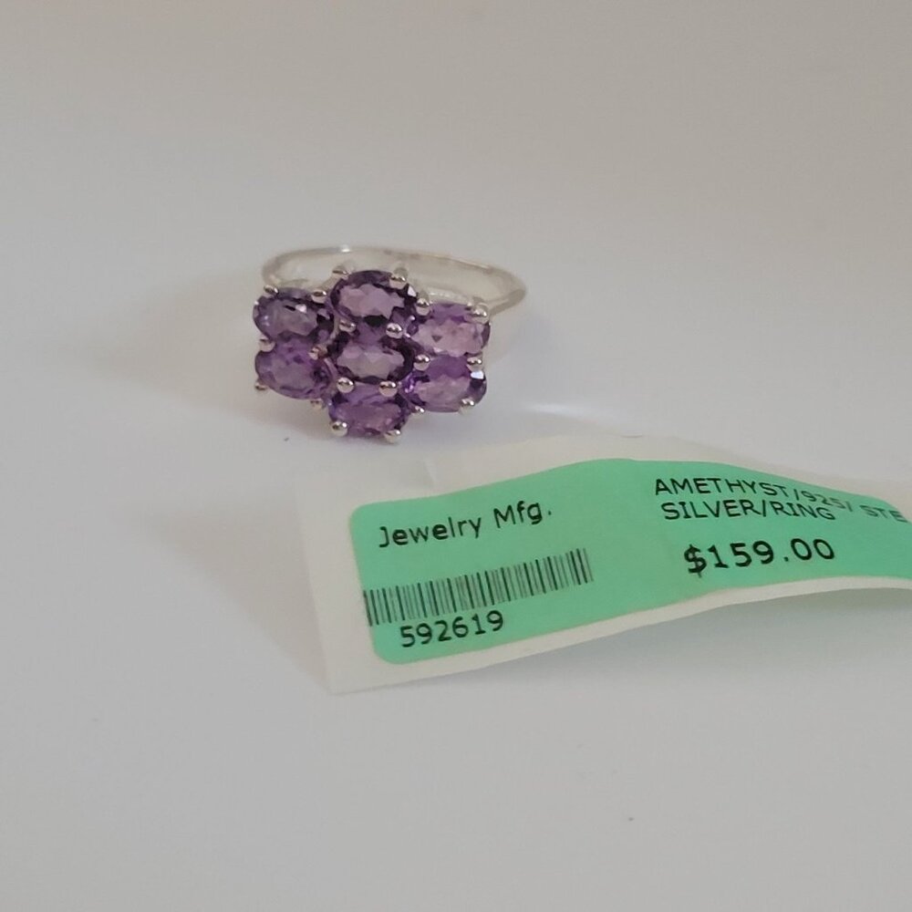 Sterling Silver Purple Amethyst Cluster Ring Size 6.5